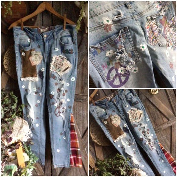 MaryJane Flared Patchwork Denim Blue Jean - Picture 15 of 16
